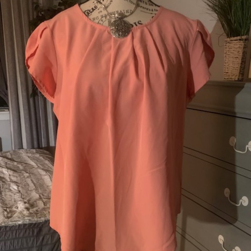 Cute Coral Pleated Top